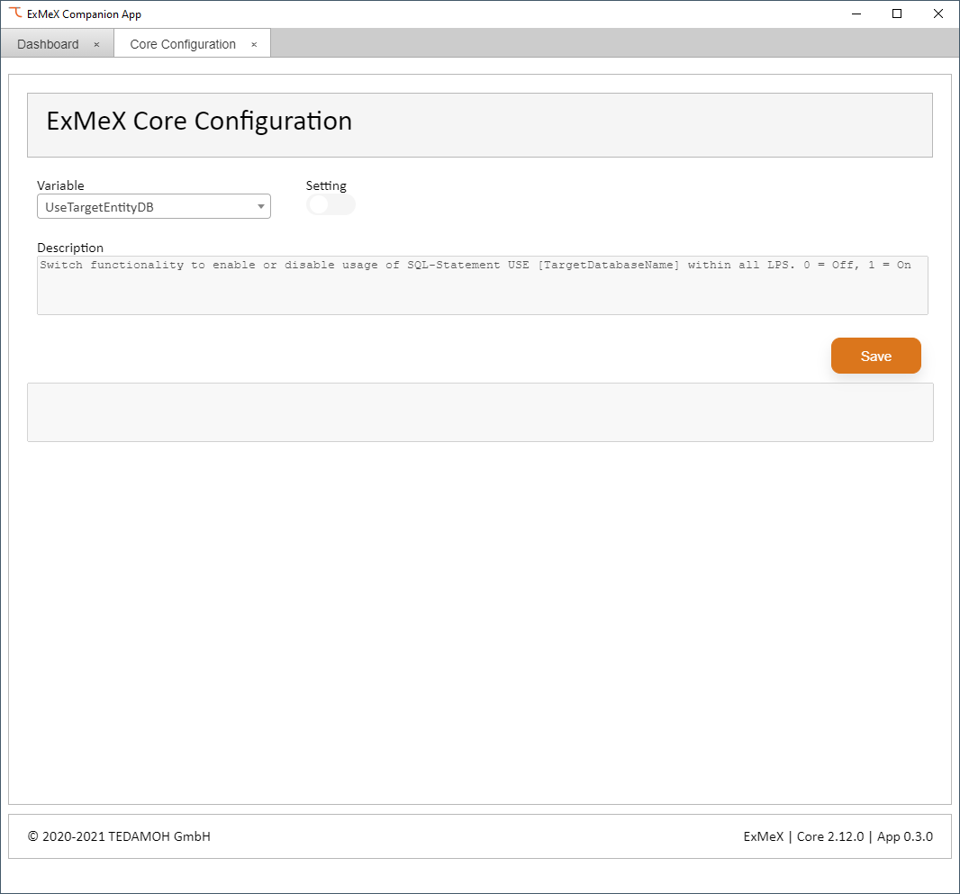 ExMeX Companion App Config configuration Window UseTargetEntityDB