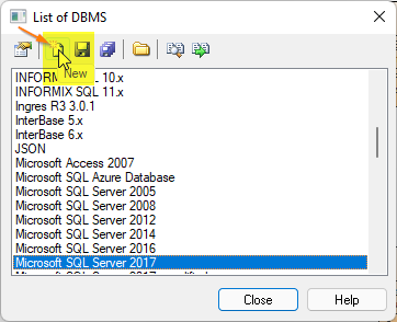 Clicking New opens another dialog to create a copy of the RDBMS resource file.