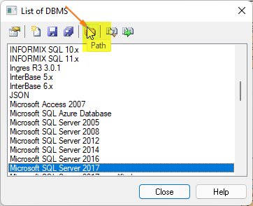 Clicking Path opens another dialog to add the new location of the RDBMS resource file.
